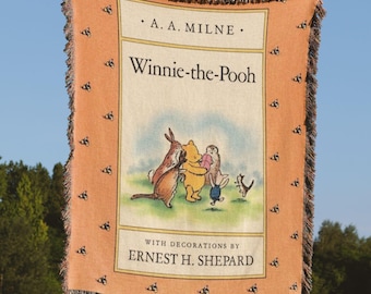 Vintage Winnie The Pooh Woven Blanket: Classic Book Cover Throw