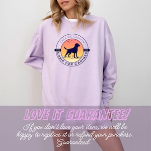 Orchid Comfort Colors sweatshirt with custom logo – front view of branded merch crewneck in a pastel orchid-purple color.