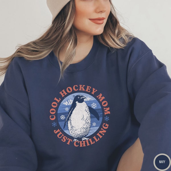 Cool Hockey Mom Penguin Sweatshirt Cool Mom Just Chilling Club Sweatshirt Retro Sports Mom Sweatshirt Mama Winter Sweater Gift
