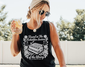 Found in the Forbidden Section of the Library Tank Top, Dark Academia Bookish Tank, Romantasy Reader Gift, Comfort Colors Book Lover Tank
