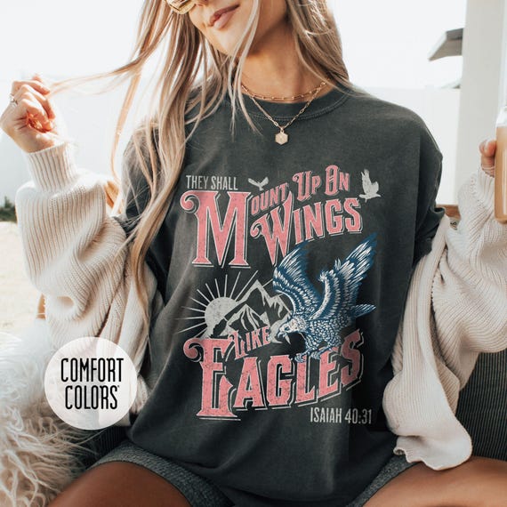 Boho Vintage Christian Shirts, Christian T-Shirts, Isaiah 40:31 Wings Like Eagles, Jesus Spiritual Western Wear Apparel, Comfort Colors 1717