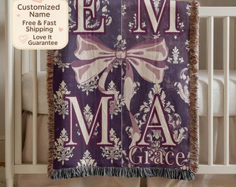 Personalized Purple Baby Girl Blanket, Elegant Gift from Family for Baby Showers, Birthdays or New Granddaughters