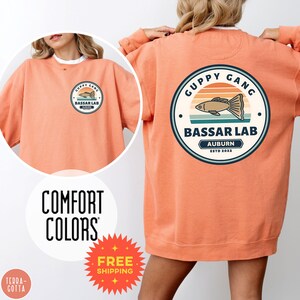 Terracotta Comfort Colors sweatshirt with custom logo – front and back view of branded merch crewneck in peachy hues.