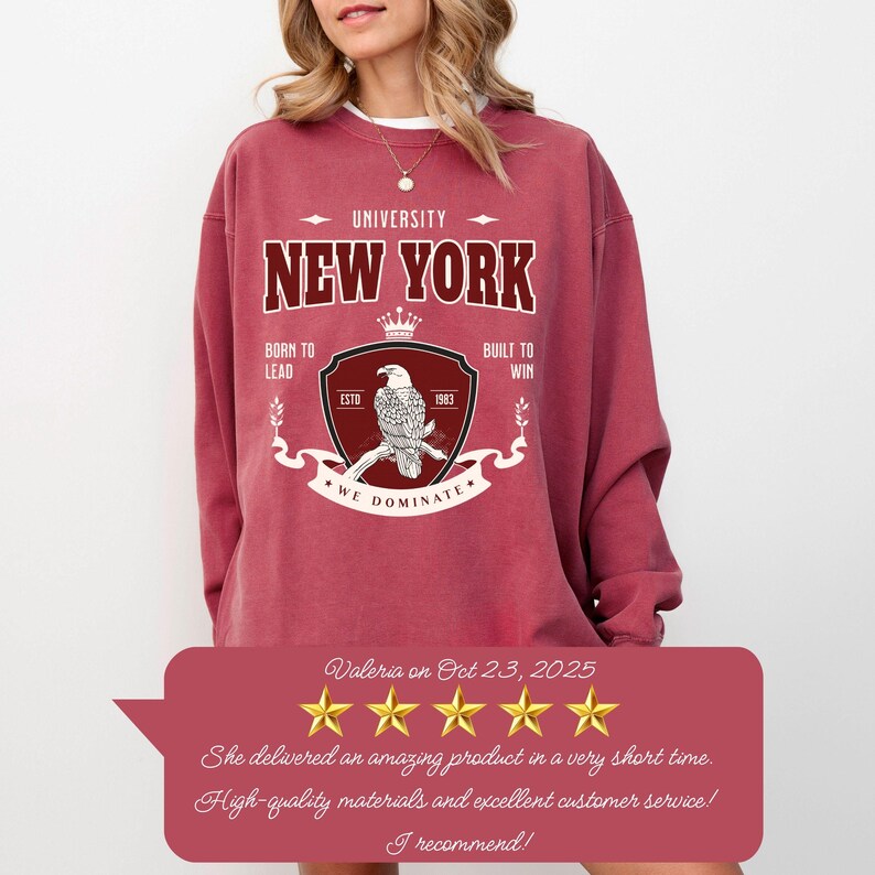 Crimson Comfort Colors crewneck sweatshirt featuring a custom logo design – shown front, branded merch in rich red.