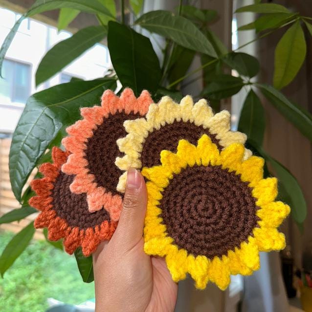 Crochet Sunflower Coaster Pattern PDF Download Beginner Friendly - Etsy