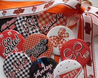 Oklahoma State Inspired Game Day Button Sets,  3&quot; Game Day Button, College Football, Gameday Accessory, Pin, Tailgate