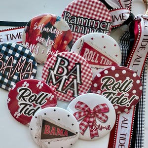 Alabama Inspired Game Day Button Sets,  3&quot; Game Day Button, University College Football, Gameday Accessory, Pin, Tailgate
