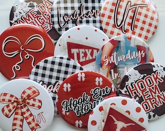 Austin Texas Inspired Game Day Button Sets,  3&quot; Game Day Button, College Football, Gameday Accessory, Pin, Tailgate