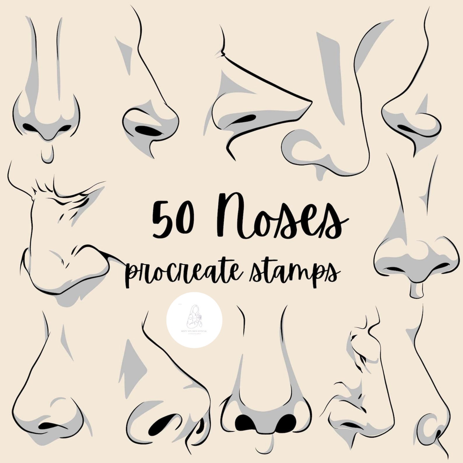 50 Nose Gestures Procreate Stamps Brush Nose Stamps Set for Male and