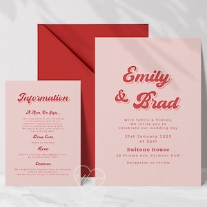 Ensemble d’invitations de mariage, carte d’invitation et de détails, modèle de suite d’invitations de mariage, rose rétro