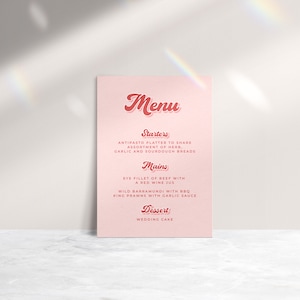 Hochzeitsmenü Vorlage, Hochzeitsmenü, Vorlage, Retro Pink, Digital