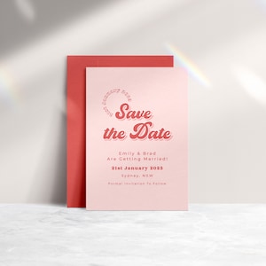 Wedding Save the Date Template, Save the Date Invite, Template, Retro Pink, Digital