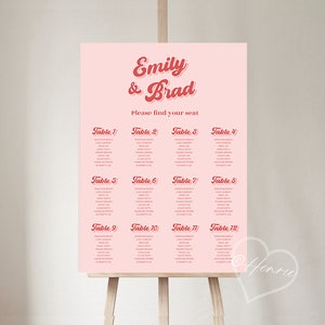 Hochzeit Sitzplan Vorlage, Digitale Sitzkarte, Vorlage, Retro Pink, bearbeitbare Sitzkarte