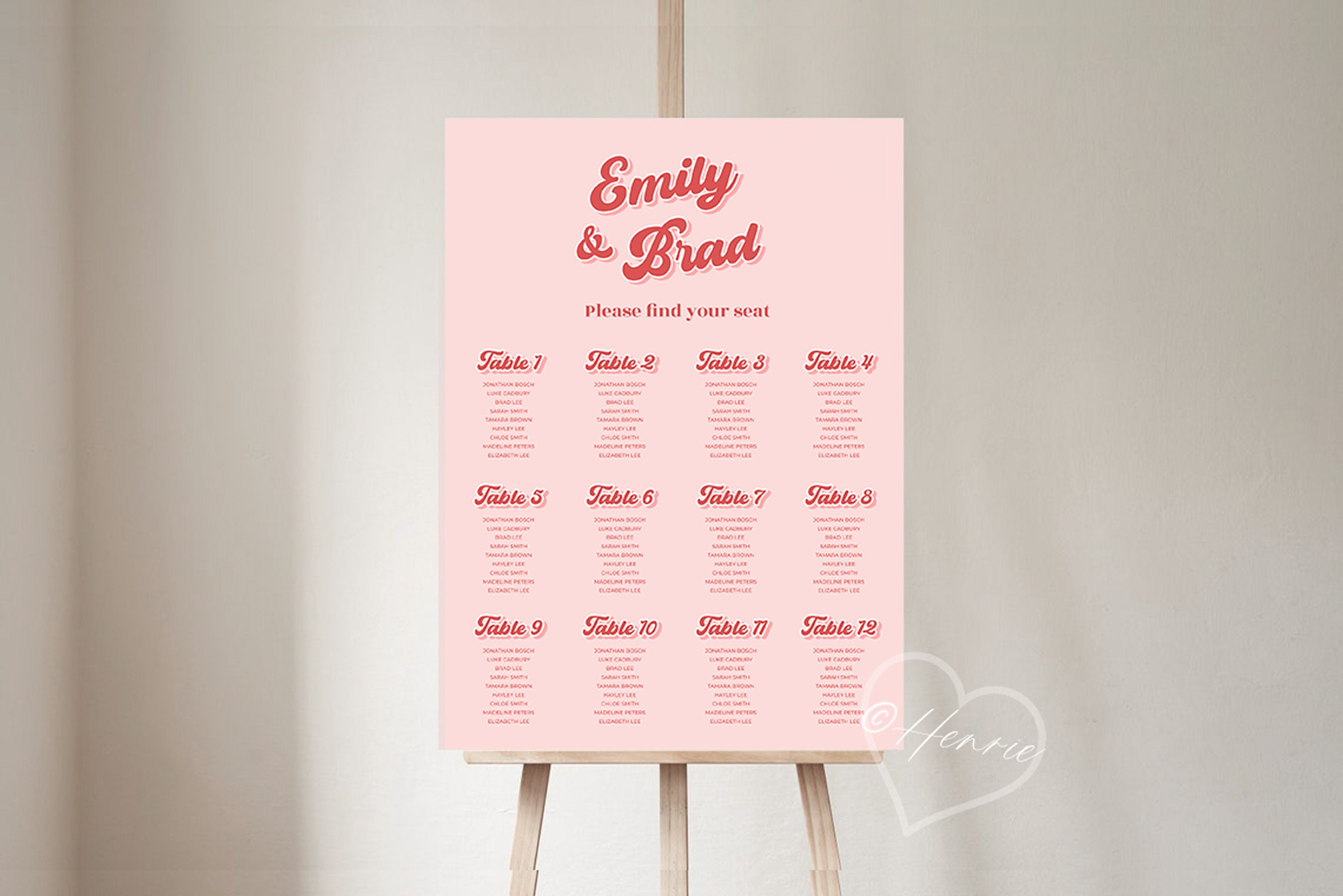 Wedding Seating Chart Template, Digital Seating Chart, Template, Retro ...