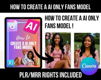 May include: Image promoting a guide on creating an AI Only Fans model. The image features a tablet with the text "How to Create an AI Only Fans Model" and a woman holding a glass of wine. The Canva logo is visible.