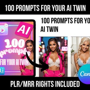 100 Prompts for Your AI Twin | PLR + MRR | Editable Canva Template | Digital Creator Prompts