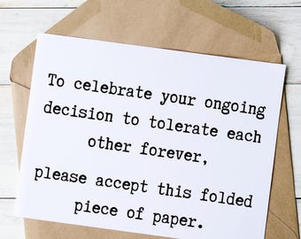 Funny Anniversary Card: Sarcastic Wedding Milestone - Tolerate Each Other