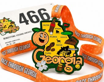 Race Through Georgia Virtual Race, 5K 10K Half Marathon, Running Challenge, Georgia Race Medal, Runner Gift, Walking Challenge