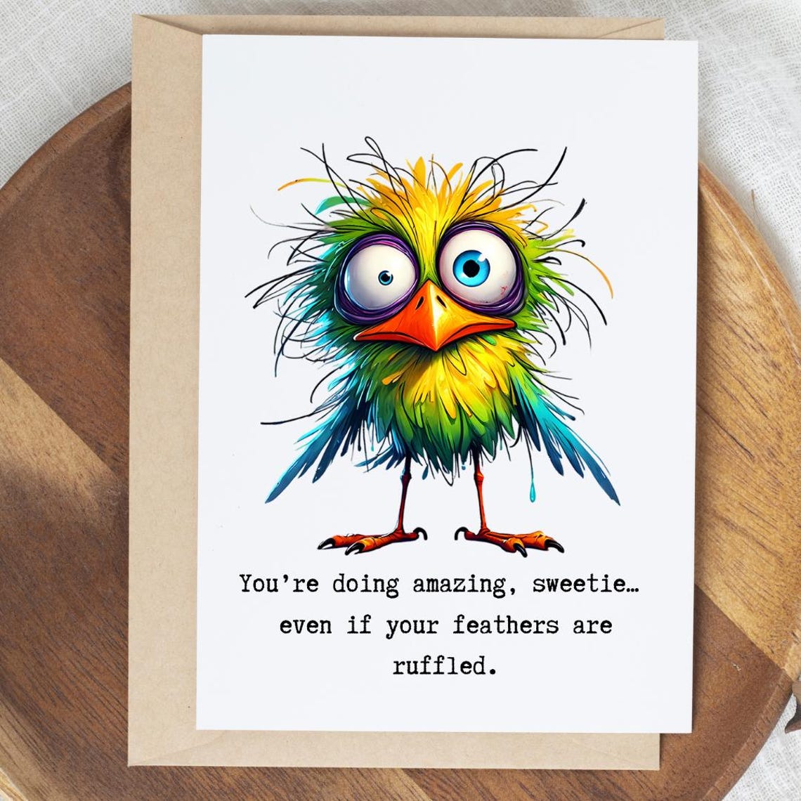 Funny Ruffled Bird Greeting Card | Sarcastic Bird Card | Printed ...