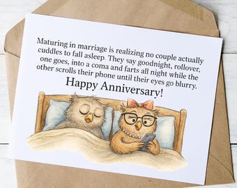 Funny Anniversary Card: Owl Couple Humor - Pearl Hootsworth Collection