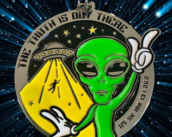 2025 The Truth Is Out There 1M 5K 10K 13.1 26.2-Benefitting National MS Society Running and walking virtual race medal, virtual race, aliens