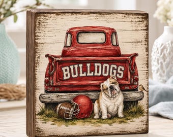 Bulldogs Wood Block Sign, Bulldog Football Decor, Bulldog Fan Gift, Rustic Sports Shelf Sitter, Football Team Wood Sign, Farmhouse Decor