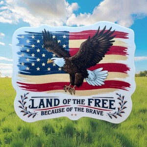 Land of the Free Sticker, America Sticker, Patriotic Sticker, American Flag Sticker, Land of the Free Because of the Brave