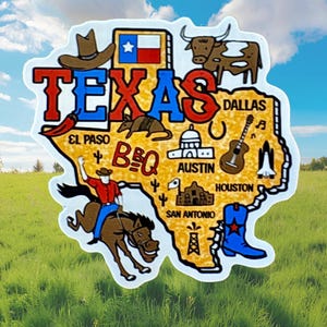 Texas Stickers, State of Texas Sticker, Texas Cowboy sticker, Go Texas BBQ