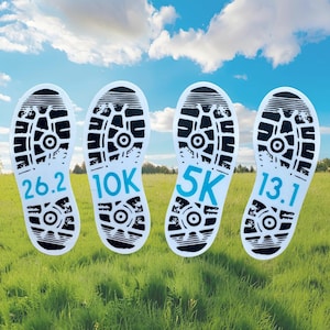 Pack of 4 Running Shoes Print Sticker, 5K 10K 13.1 26.2 Half Marathon Decal Sticker, Fitness Sticker, Marathon Runner Gift, Gift for Runners