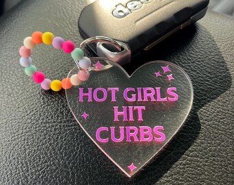 Hot Girls Hit Curbs Keychain – Funny Pastel Beaded Keyring