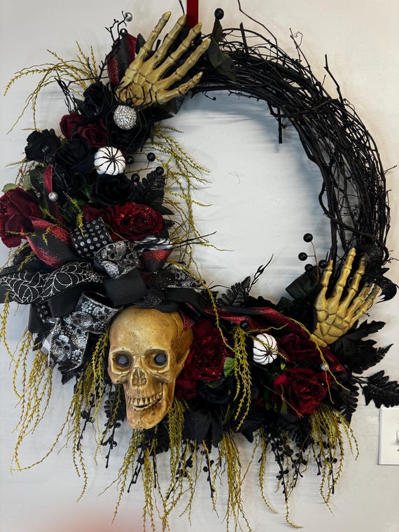 XL  Halloween grapevine wreath.  Skeleton decor. Halloween door decor