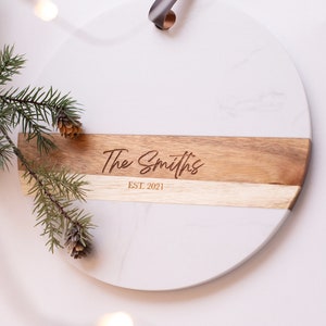 Marble and Wood Serving Tray Holiday gift Personalized Cheese board Charcuterie Board Food Display  Wedding Gift New Home Gift Closing Gift
