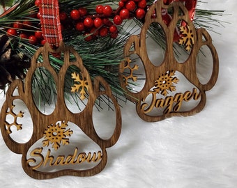 Personalized Cat Paw Print Christmas Ornament /  Pet Ornament/ Fur Baby Ornament /  Pet name ornament