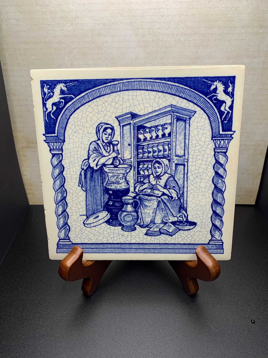 Glass Apothecary Tile Design Reference: Vintage Delft Holland Apothecary Handmade Tile Vintage Delft Blue Tile