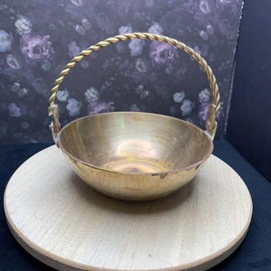 Vintage Brass Bowl with Braided Handle- Vintage Decor- Vintage Brass