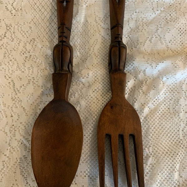 Vintage MCM Oversized Spoon & Fork - Kitchen Decor - Wall Decor -