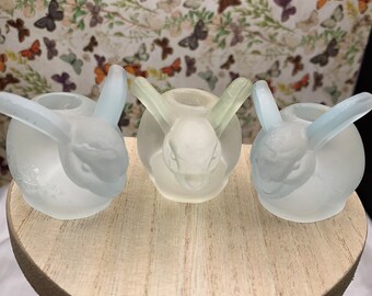 Vintage Frosted Glass Bunny Candleholders