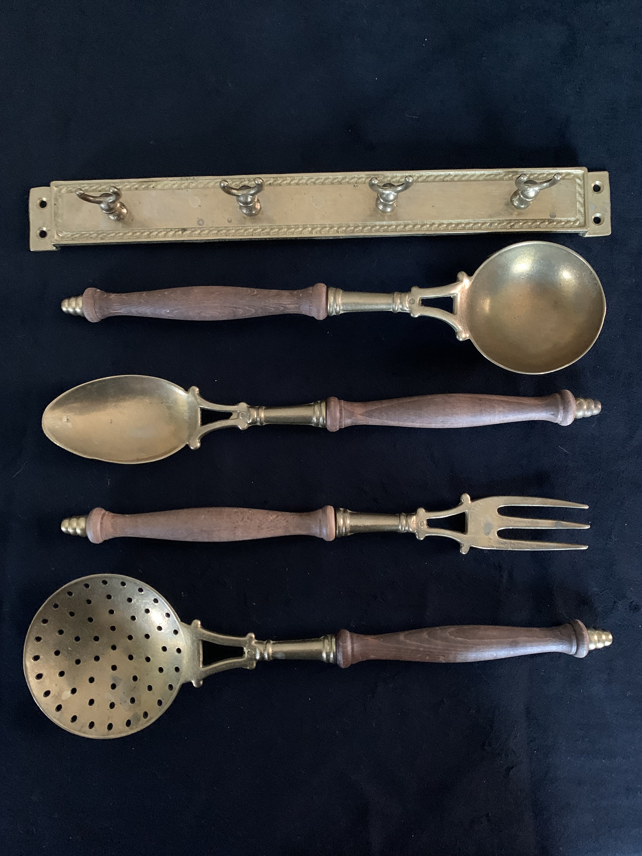 Vintage Antique Brass French Kitchen Utenstils With Hanging Rail Antique Kitchenware - Etsy