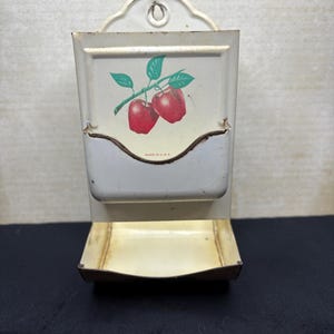 Vintage Tin Wall Match Safe- Vintage Match Holder- Vintage Fruit Decor- Antique Matches
