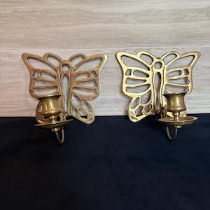 Vintage Brass Butterfly Wall Sconces- Vintage Unique Brass Sconces- Vintage Butterfly Decor- Brass Decor