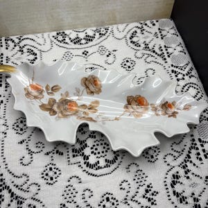 Vintage Old Nuremberg Bavaria Rose Leaf Shaped Dish- Vintage Trinket Dish- Vintage Floral Dish