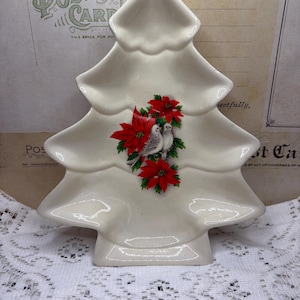 Vintage Handmade Christmas Ceramic Candy Dish- Vintage Pottery- Tree Dish