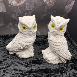 Vintage Pair of Alabaster Owl Figurines - Vintage Animal Figure - MCM Decor