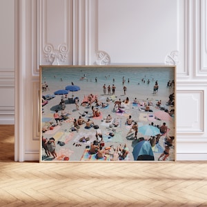 Cinque Terre Italy Beach Aerial Photo Print, Coastal Scene Wall Art, Italian Beachgoers Decor, Giclee Room Art, DOWNLOAD, PRINTABLE