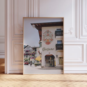 Village Light, Austrian Facade Photography, Old World Charm, Wolfgangsee Local Art Print, Small Village Landscape, Austria Travel Art