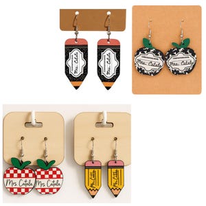 Personalized Teacher Earrings – Apple & Pencil Design | Custom Name | Back to School Gift | Teacher Appreciation Jewelry | Free Shipping
