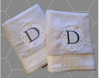 A Set of Two Wedding, Bridal Shower, Birthday Embroidered Bath Towels