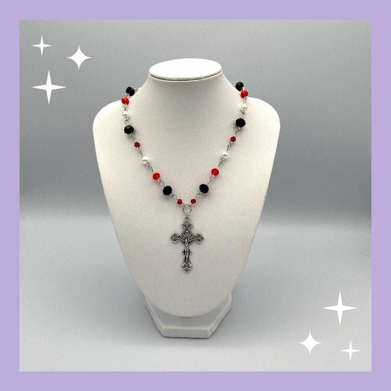 Black and Red Cross Necklace Etsy