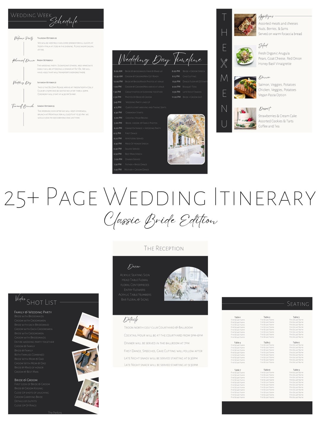 25 Page Wedding Itinerary Template, Canva, Printable, Digital Template ...