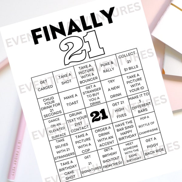 21st Birthday Bingo Digital Download | 21st Birthday Bucket List | 21st Birthday Gift | Party Game | Printable | Instant Download